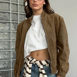 Suede Lapel Single-Breasted Jacket