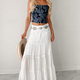 Boho Chic High Waisted Contrast Drawstring A Line Maxi Skirt