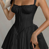 Spaghetti Strap Lace Trim Ballet A Line Sleeveless Mini Dress