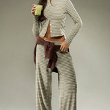 Stripe Button Cord Easy Two Piece Set