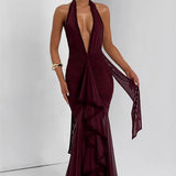 Sexy Deep V Halter Mermaid Party Dress