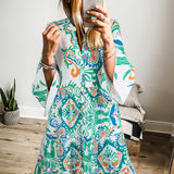 Green Tribal Bracelet Sleeve Buttoned Mini Dress