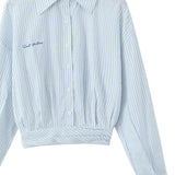 Striped Long Sleeve Shirt High Waist Tie Mini Skirt Set