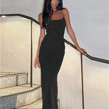 Polka Dot Cami Bodycon Maxi Dress