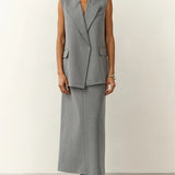 Gray Loose Sleeveless Long Office Two Piece Set