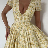 Ruffled V-Neck Floral Dress