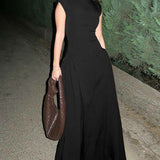 Solid Sleeveless Ruched Waist Elegant Dress