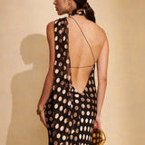 Elegant Polka Dot Backless Halter Maxi Dress