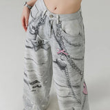 Metal Love Chain Straight Leg Jeans