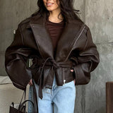 Cinched Waist Zipper Biker Jacket
