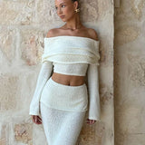 Sexy Off-Shoulder Cropped Top High-Waisted Solid Skirt Two Piece Set