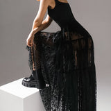 High Waist Black Sexy Lace Sheer Skirt