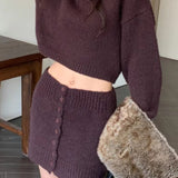 Short Fitted Knit Round Neck Slim Two Piece Set
