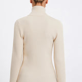 Ribbed Knit Zip-Up Stand Collar Cardigan