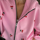 Cherry Print Zip Up Hoodie