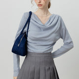 Chic Off Shoulder Tie Waist Cowl Neck Long Sleeve Tee