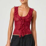 Chic Ruffle Detail Lace Up Corset Tank Top