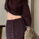 Short Fitted Knit Round Neck Slim Two Piece Set
