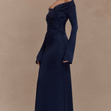 V-Neck Slim Fit Ruched Maxi Dress