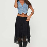 Asymmetrical Hem Lace Detail Midi Skirt