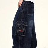 Dark Blue Cargo Wide-Leg Jeans