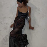 Polka Dot Square Neck Backless Cami Maxi Dress