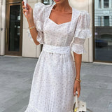 White Puff Sleeve Ruffled Bodycon Maxi Dress