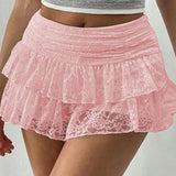 Sexy Tiered Lace Trim Mini Cake Skirt