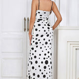 Polka Dot Pleated Cami Maxi Dress