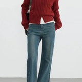 Red Twist Knit O-Neck Cardigan