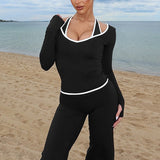 Color Block Casual Slim Three Piece Set