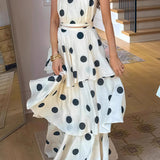 Polka Dot Halter Sleeveless Top Tiered Skirt Set