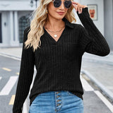 Women's New Spring And Autumn Shirt Blouse Solid Color Pit Stripe Long-sleeved Sweater