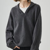 Slouchy V-Neck Hooded Sweater