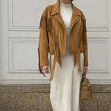 Suede Cropped Zipper Jacket