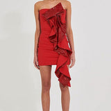 Sexy Sequined Sash Strapless Off-Shoulder Party Dress