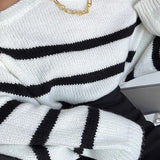 Striped Cutout Shoulder Knit Sweater