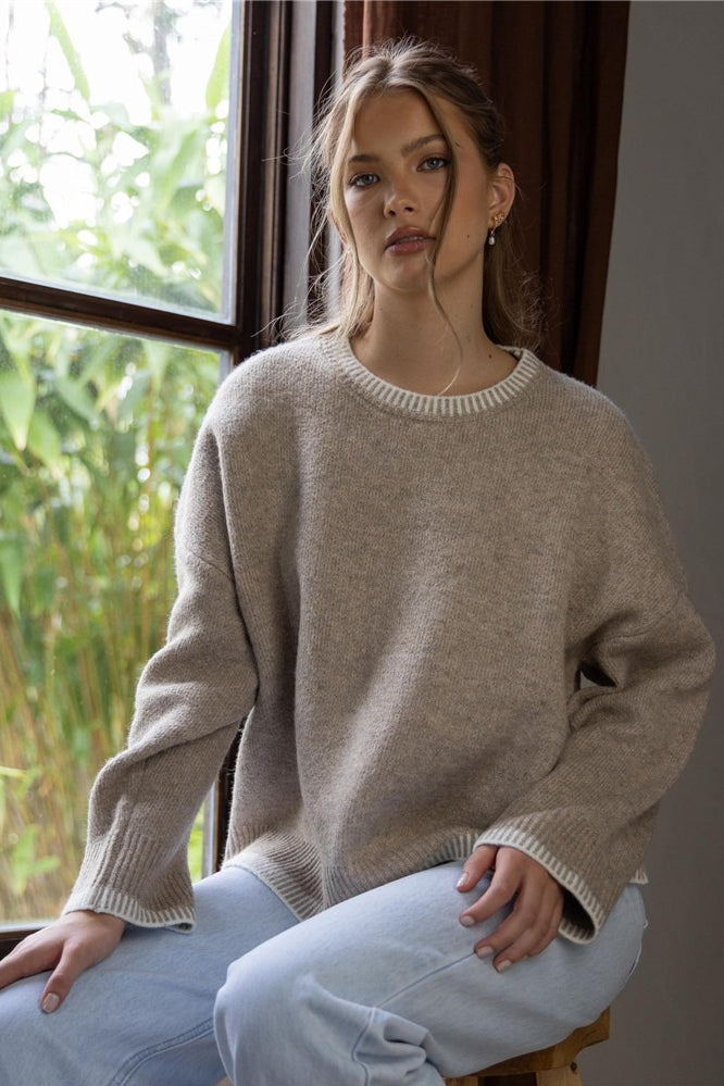Colorblock Crew Neck Knit Sweater