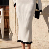 Elegant Ruffled Long-Sleeve Knit Skirt Two Piece Set