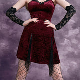 Y2K Gothic Vintage Sexy Mesh Velvet Mini Grunge Aesthetic Dark High Waist Slit Partywear Emo Lolita Clubwear Dress