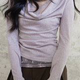 Mock Two Piece Draped Lace Knit Top