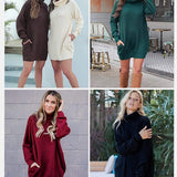 Women's Loose Turtleneck Oversize Long Pullover Sweater Dress