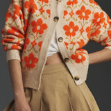 Floral Jacquard Elegant Long Sleeve Knit Cardigan