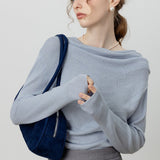 Chic Off Shoulder Tie Waist Cowl Neck Long Sleeve Tee