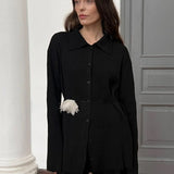 Knit Ribbed Collar Long Sleeve Loose Two Piece Set