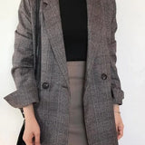 Plaid Double-Breasted Long Blazer