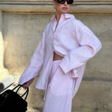 Cotton Loose Long Sleeve Shirt Pants Two Piece Set