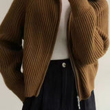 Ribbed High Neck Zip Sweater