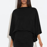 Chic Back Deep V Cowl Neck Loose Mini Dress
