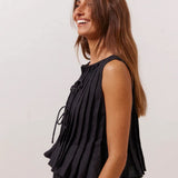 Solid Ruffled Tie Linen Cotton Shirt Tank Top